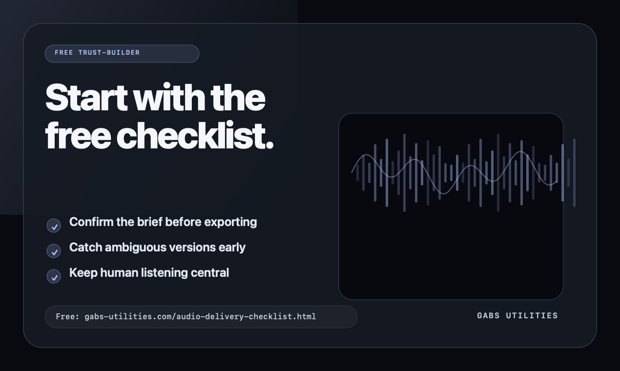 Audio Delivery Preflight CLI launch card: Start with the free checklist.